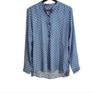 0039 Italy Blue Geo Print Popover Blouse